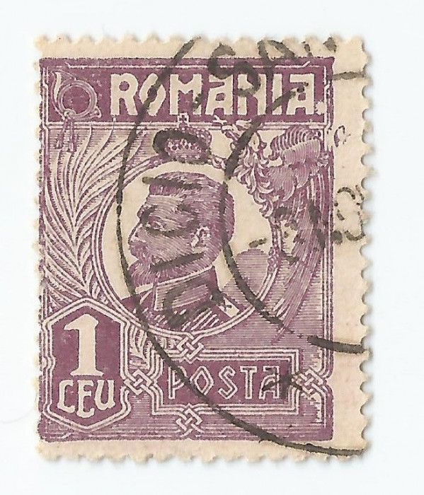 *Romania, LP 72/1929, Ferdinand - uzuale, 1 leu violet, eroare 2, oblit.