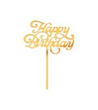 Topper tort acrilic Happy Birthday auriu 11 x 15 cm