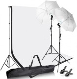 Cumpara ieftin Kit studio foto,lumini,2 umbrele,suport fundal 2x2m,2 becuri foto + 2 panze fundal alb,negru