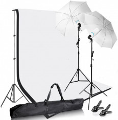 Kit studio Foto Video,2 x Umbrele studio + Suport fundal + 2 panze Andoer foto