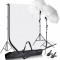 Kit studio foto,lumini,2 umbrele,suport fundal 2x2m,2 becuri foto + 2 panze fundal alb,negru