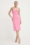 Bardot rochie GEORGIA culoarea roz, midi, mulată, 53007DB1