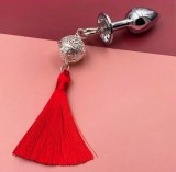 Dop Anal Tassel&amp;Bell, Small, Argintiu, Rosu Mokko Toys