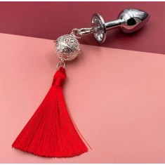 Dop Anal Tassel&amp;Bell, Small, Argintiu, Rosu Mokko Toys