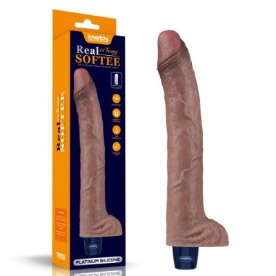 Vibrator Realist Real Softee, 10 Moduri Vibratii, Silicon Platinat, USB, Maro, 28 cm foto