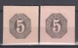 ROMANIA 1879 CP 14 CP 15 MARCA FIXA PENTRU CARTE POSTALA(TAXA) 5 BANI NEGRU/CARTON ROZ LILA DESCHIS+5 BANI NEGRU/CARTON ROZ LILA INCHIS