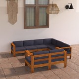 vidaXL Set mobilier grădină perne gri &icirc;nchis, 8 piese, lemn acacia 3057958