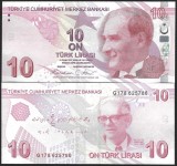 TURCIA 10 LIRE 2009 ( 2025 ) prefix G , UNC [1] P- 223 f , Semnaturi : Guvernator Fatih Karahan + Viceguvrnator Osman Cevdat , necirculata