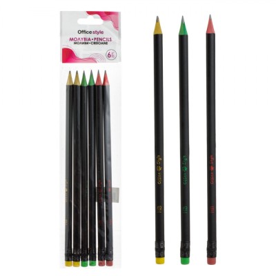 Set Creioane HB, Multicolor, Radieră Colorată, 6 Bucăți foto