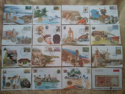 Lot 16 plicuri FDC cu moneda. Tarile sunt in descriere * 30 lei plicul = 480 lei foto