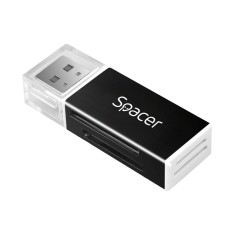 CARD READER extern SPACER, interfata USB 2.0, citeste/scrie: SD, microSD, MS, M2; aluminiu, black, &amp;quot;SPCR-658&amp;quot; (timbru verde 0.03 lei)