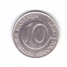 Moneda Slovenia 10 tolarjev 2001, stare buna, curata