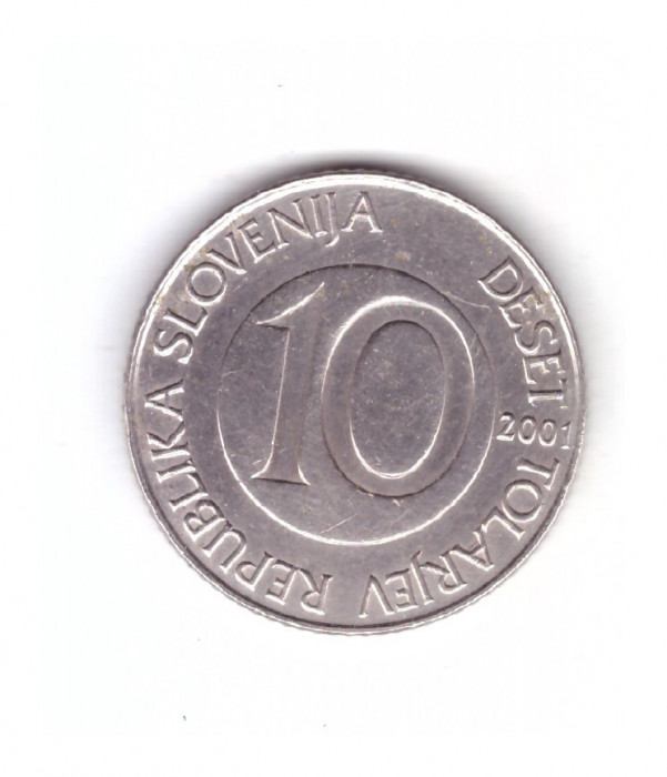 Moneda Slovenia 10 tolarjev 2001, stare buna, curata