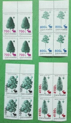 TIMBRE ROMANIA MNH LP1456/1988 Specii forestiere 1994 (supratipar) Bloc de4 foto