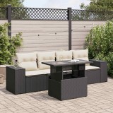 Cumpara ieftin Set mobilier de grădină cu perne, 5 piese, negru, poliratan