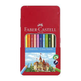 Creioane colorate 12 culori hexagonale, in cutie de metal, Faber Castell FC115801