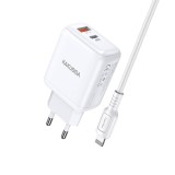 Incarcator de retea, Kakusiga, Dual Port EU Charger KSC-670, PD 30W USB typ C + QC3.0 USB + 1m cablu (USB-C -