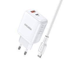 Incarcator de retea, Kakusiga, Dual Port EU Charger KSC-670, PD 30W USB typ C + QC3.0 USB + 1m cablu (USB-C -