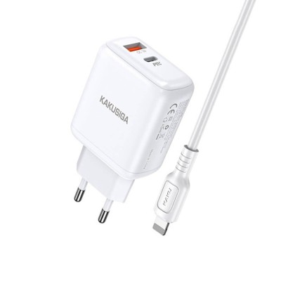 Incarcator de retea, Kakusiga, Dual Port EU Charger KSC-670, PD 30W USB typ C + QC3.0 USB + 1m cablu (USB-C - foto
