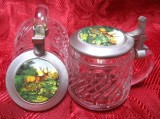 SET HALBA IN MINIATURA STICLA CU CAPAC ZINC REIN ZINN BMF DECOR CERB 2 BUC