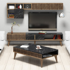 Set de mobilier pentru living Milan, Nuc- Negru