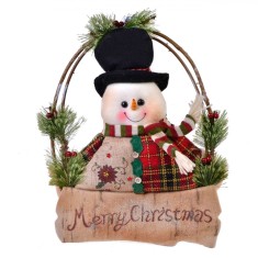 Decorațiune Suspendabilă Crăciun, Coroniță, Om de Zăpadă, Lemn, 37cm