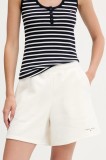 Tommy Jeans pantaloni scurți culoarea bej, uni, high waist, DW0DW21152