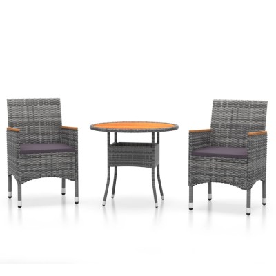Set mobilier de gradina, 3 piese, gri, poliratan foto