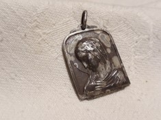 argint MEDALION FECIOARA MARIA splendid UNIC de colectie VECHI patina MINUNATA