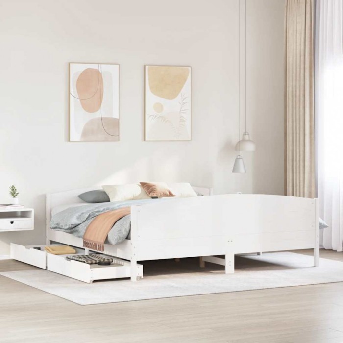 Gossi cadru de pat fara saltea, alb, 180x200 cm, lemn masiv pin