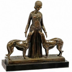 Doamna cu cainii-statueta din bronz pe un soclu din marmura BR151 foto