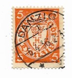 Danzig - Stema, 1924-1933 - 5 Pfg, obliterat