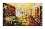 Cumpara ieftin Tablou pictat manual birou, living, Peisaj citadin abstract, 120x70cm ulei pe panza in cutit efect 3D, Spectaculos
