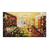 Tablou pictat manual birou, living, Peisaj citadin abstract, 120x70cm ulei pe panza in cutit efect 3D, Spectaculos