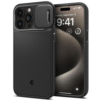 Husa iPhone 15 Pro Max, Spigen Optik Armor, Black foto