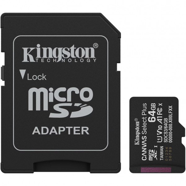Card Memorie microSDXC Kingston Canvas Select Plus Android A1, 64Gb, Clasa 10 / UHS-1 U1, Cu Adaptor SDCS3/64GB