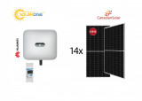 Kit sistem fotovoltaic 6 kW hibrid monofazat, invertor Huawei si 14 panouri Canadian Solar 460W