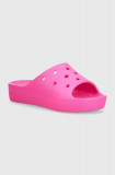 Crocs papuci Classic Platform Slide femei, culoarea roz, cu platforma, 208180