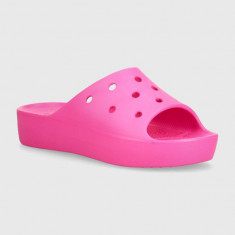 Crocs papuci Classic Platform Slide femei, culoarea roz, cu platforma, 208180