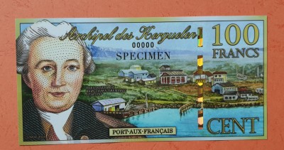 Insulele Kerguelen 100 franci Kerguelenois 2010 Specimen bancnota fantezi UNC foto