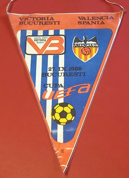 Fanion meci fotbal VICTORIA BUCURESTI - VALENCIA (UEFA CUP 27.09.1989)