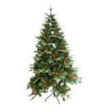 Brad artificial de craciun, decorat cu 56 conuri pin rosii, 1.80 m inaltime, 774 ramuri, premium, verde, Oem