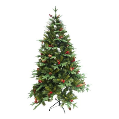 Brad artificial de craciun decorat, 2.10 m inaltime, suport metalic inclus, bogat premium, 1172 ramuri, verde foto
