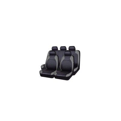 Set Huse Scaune Auto pentru Ssangyong Kyron - RoGroup Roma, piele ecologica, cu fermoare pentru bancheta rabatabila, gri cu negru, 9 piese foto