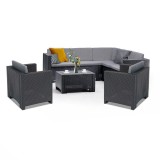 Set Mobilier Gradina Coltar Leziter City 7 Locuri Plastic Rezistent Intemperii Antracit
