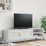 vidaXL Comodă TV SENJA aspect ratan alb, 158x40x49 cm, lemn masiv pin