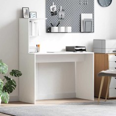 vidaXL Birou alb de scris Alb MDF Compact Rafturi decorative