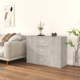 Servanta gri beton vidaXL 91x29.5x65 cm, lemn prelucrat, comoda living cu 2 usi si 3 sertare