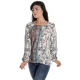 Bluza Dama, cu Maneca lunga tip IE, Alba cu Imprimeu Albastru-Maro Combinat - XL