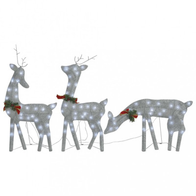 Familie reni de Crăciun, argintiu/alb rece, 270x7x90 cm, plasă foto